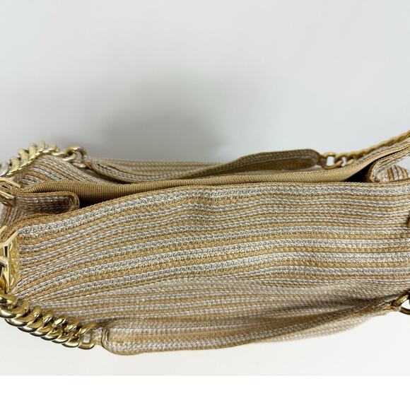 Eric Javits NY Womens Metallic Raffia Double Chain-Link Strap Purse Gold Silver - Picture 10 of 12